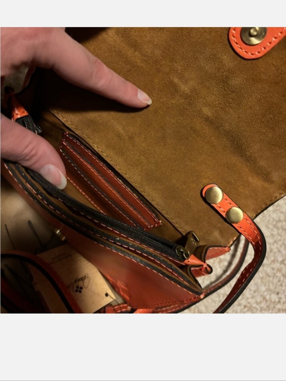 Patricia Nash Orange Tooled Floral Leather Crossbody Bag - Picture 11 of 16